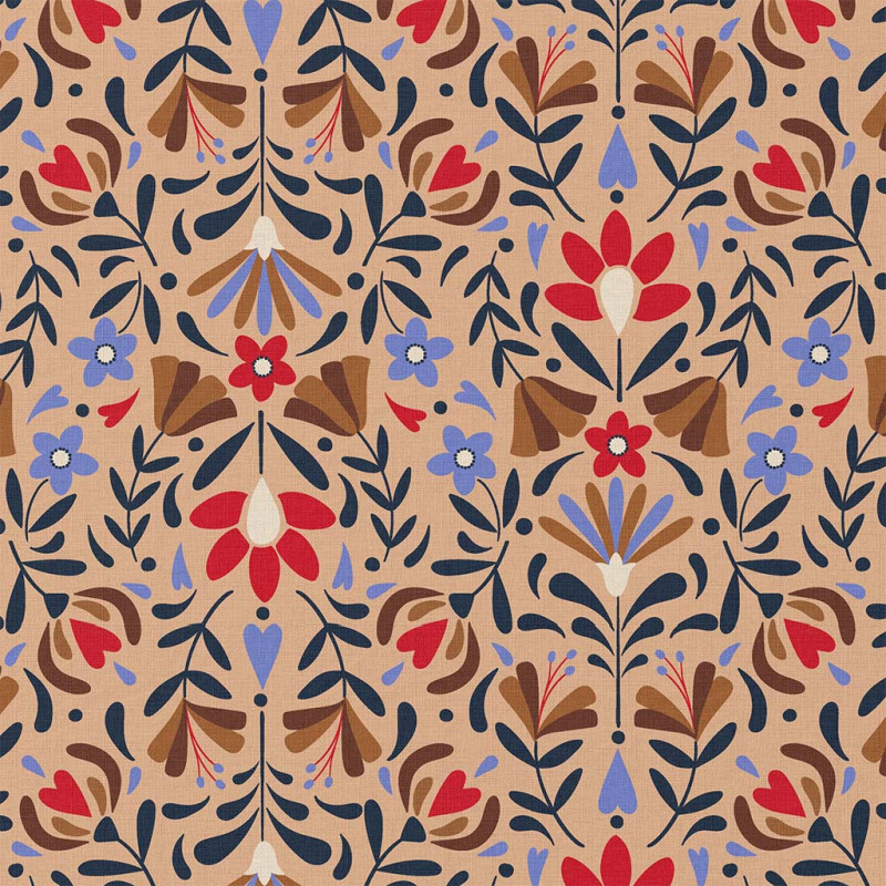 Printed Acryl Coated Cotton LAFLEUR Beige / Red